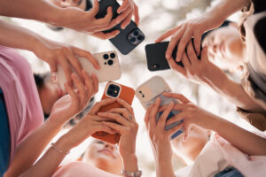 Group Asian people picnic outside