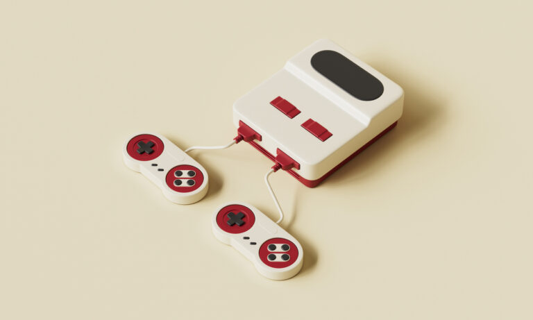 Retro Digital Game Console and Controller. 3D Rendering