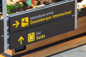 Airport signage indicates