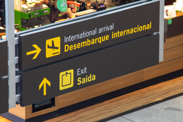 Airport signage indicates 